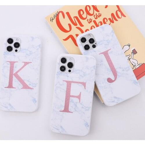 Initials Name A-Z Marble Texture Soft TPU Phone Case For iPhone 11 12 Pro Max XR XS X 8 7 Plus Fashion Protection Phone Coque