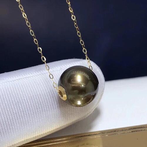 D116 Fine Jewelry 18K Gold Natural Ocean Tahiti Black Pearl 9-8mm Pendants Necklaces for Women FIne Pearls Pendants