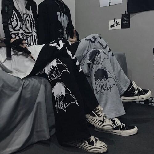 Girl Harajuku Pants Japanese Pattern Hip Hop Pants For Women Wide Leg Pant Women Men Jogger Female Casual Oversize Pants Ulzzang