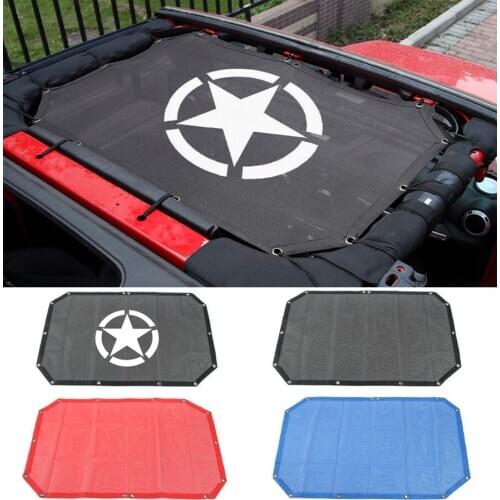 For Jeep Wrangler Durable Mesh Sun Shade Full Top Cover UV Protection with Storage Pockets For Jeep Wrangler JK JKU 2/4 Door