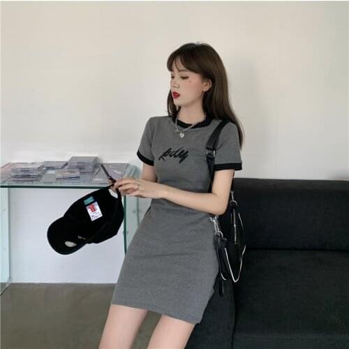 ZA Mini Dress Women Sexy Party O Neck Club A-Line Elegant Vintage Casual Letter Short Sleeve Womens Summer Korean Fshion Grey