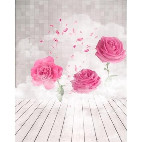 Wooden Floor Red Rose Flowers Photography Backdrops Photo Props Studio Background 5x7ft