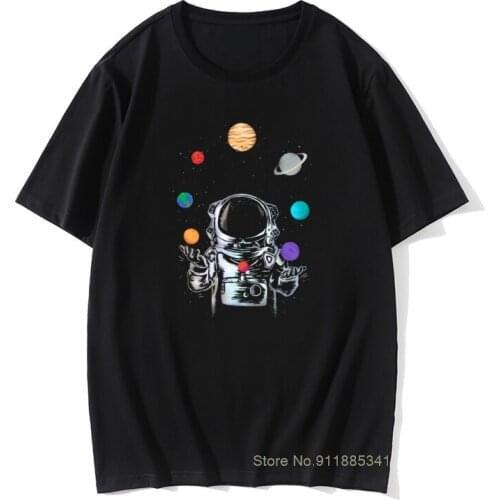 Space Circus Tshirt Men Crazy T Shirt Astronaut Tops & Tees Party T-shirts Black Short Sleeve Tops Tees Cartoon Summer Retro