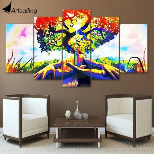 HD Printed 5 Piece Canvas Art Tree of Immortality Modern Canvas Prints Wall Pictures for Living Room wall picture trees NY-7484A