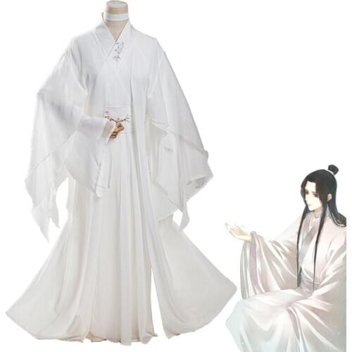 Anime Tian Guan Ci Fu Cosplay Costume Crown Prince Xie Lian Cos Full Set Antiquity Han Fu White Kimono Wigs Hair Shoes Boots Cos