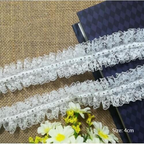 1Yards 91cm High Quality Sequin Lace Fabric Beaded Lace Fabric White Black Lace Trim 4cm Ribbon dentelle encaje koronka V8