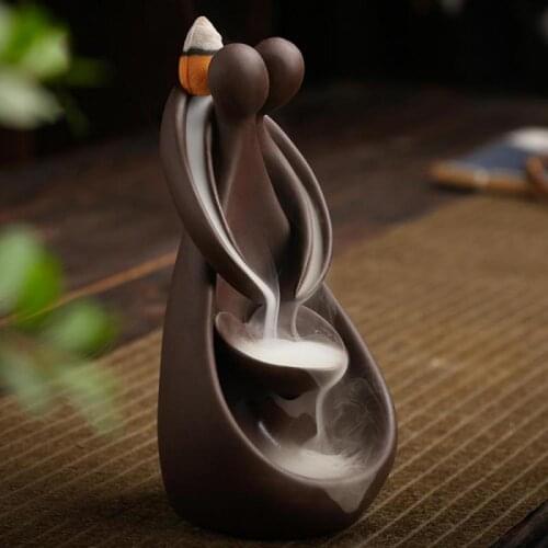 Purple Clay Backflow Incense Burner With 20 Pcs Cones New Heart-To-Heart Creative Incense Holder Smoke Waterfall Gift Home Decor