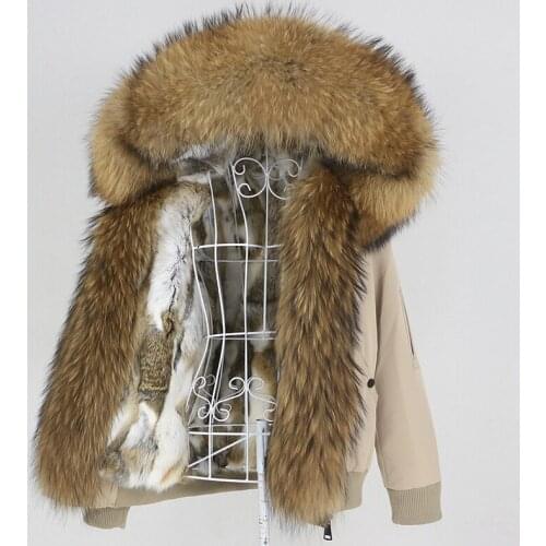 MENINA BONITA 2021 Bomber Waterproof Parka Winter Jacket Women Real Rabbit Fur Coat Natural Fox Raccoon Fur Collar Removable