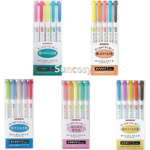 New Original 25 Colors Zebra Mildliner Double-Sided Highlighter Pens Set 5 color choose Japanese school Office Stationery