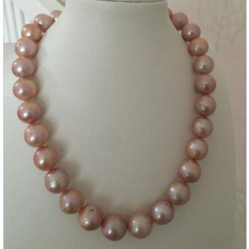 Huge 13-15mm freshwater round lavender pearl necklace 18inch 925silver