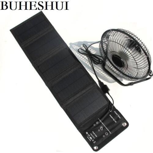 BUHESHUI USB Iron Fan 8Inch Cooling Ventilation Car Cooling Fan 10W Solar Panel Charger Outdoor Traveling Fishing Home Office