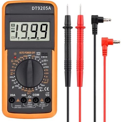 Professional Multimeter Digital DT9205A Manual Tester HFE Capacitance AC DC 1000V 20A Voltage Meter Transistor Tester