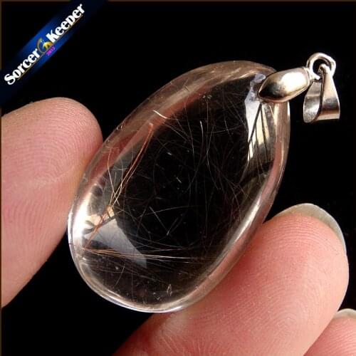 Rare Natural Quartz Gold Rutilated Garden Quartz Crystal Love Necklace Pendant natural minerals Fish Tank Beads TS325