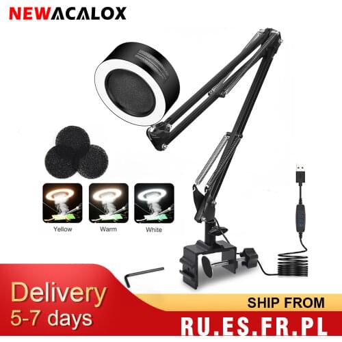 NEWACALOX Adjustable Welding Exhaust Smoking Apparatus with USB 3 Colors LED Light Smoking Device Air Filter Fan for Soldering