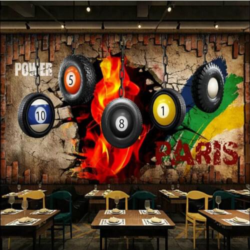Retro Nostalgia Billiards Hall Image Wall Mural Wallpaper Billiards Club Industrial Decor Background Wall Paper 3D Wall Covering