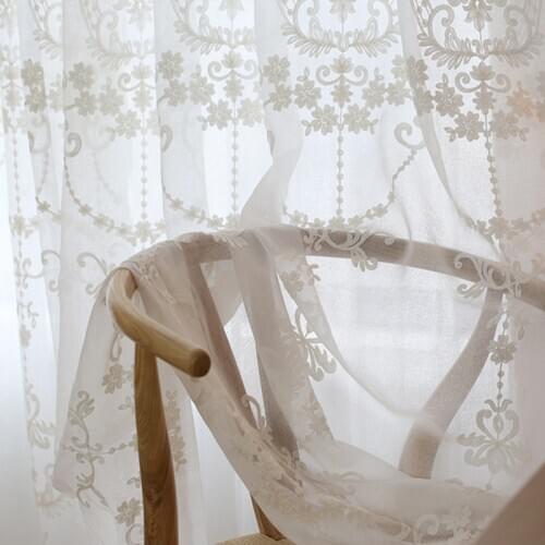 Luxury White Cotton Linen Fabric Tulle Curtains For Bedroom Embroidered Sheer Window Curtains for Living Room Kitchen Europe