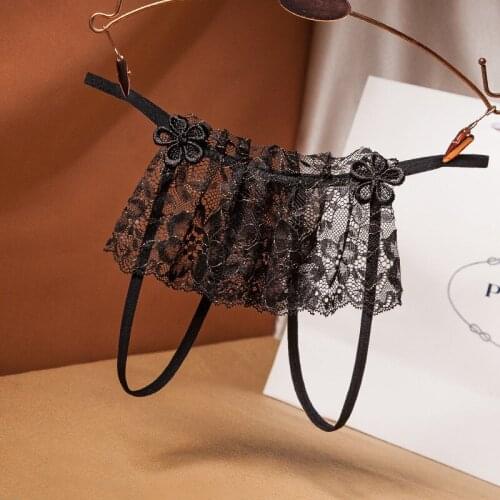 Luxury Embroidery Women Thongs And G strings Lace Floral Panties Temptation Transparent Nightwear Underwear Fake Pleated Skirt