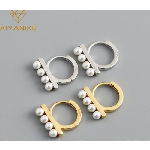 XIYANIKE 925 Sterling Silver Personalized Simple Pearl Hoop Earrings For Women Golden Circle Shaped Fashion 925 Stamp Accessorie