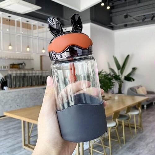 Cute Glass Water Bottle Bunny Ears Shape Lid Borraccia Botellas Vidrio Botella Cristal Trink Flasche Heat Resistant Bottle