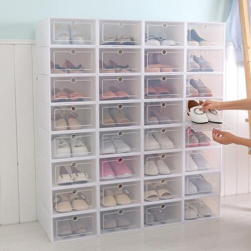 Stackable Floding DIY Shoe Drawers Storage Container Organizers Foldable Clear Plastic Shoe Boxes Household Shoe Storage Box