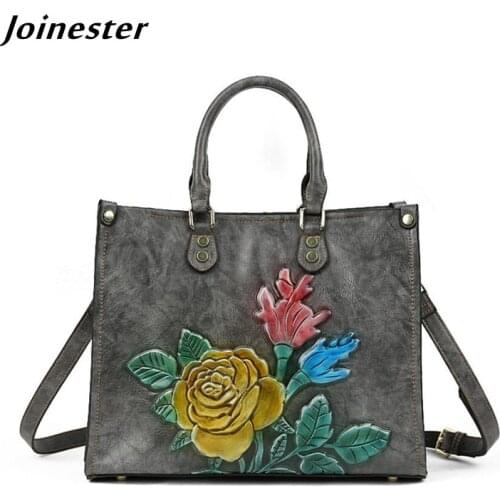Retro Embossed Handbags for Women PU Leather Large Totes сумка женская Ladies Functional Shoulder Bag Ethnic Flower Tote Bags