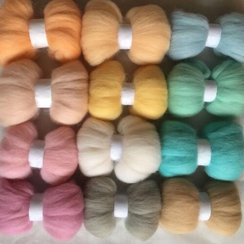 WFPFBEC DIY 70s 100% wool fiber mixture 12colors 10g/bag wool for needle felting handle tools set wool roving 120g