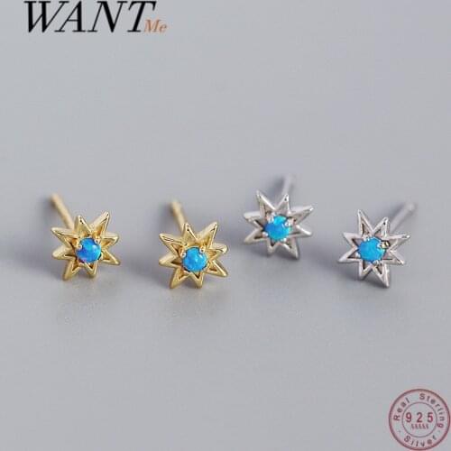 WANTME 925 Sterling Silver Luxury Shiny Opal Zircon Star Stud Earrings for Women European Bohemian Piercing Jewelry Accessories