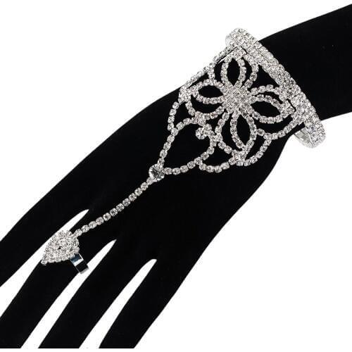 YFJEWE Newest Women Rhinestone Crystal Wedding Cuff Bracelets Water Drop Hand Chain Fashion Bracelet Jewelry B207