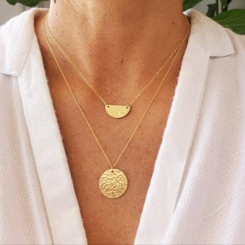 Gold Filled Hammered Disk Necklace Handmade Gold Choker Circle Pendant Boho Hammered Collier Femme Kolye Collares Women Jewelry
