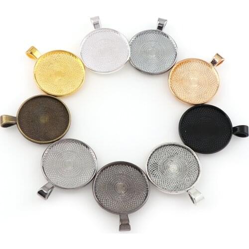 10 Pieces Fit 25mm Inner Size Alloy Round Glass Convex Round Simple Style 7 Color Single Hole Pendant Jewelry Making