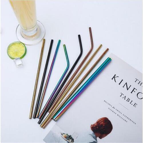 2pcs/4pcs Reusable Metal Drinking Straws Colorful Stainless Steel Sturdy Bendy or Upright Drinks Straw for Mugs + Cleaning Brush
