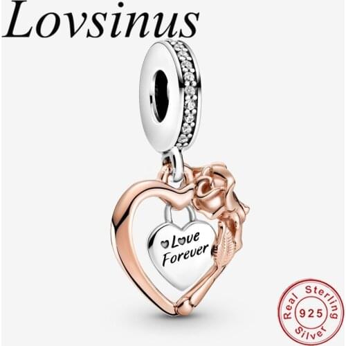 2021 Wholesale Price 925 Sterling Silver Heart & Rose Flower Dangle Bead Fit Original Charm Bracelet Necklace DIY Jewelry Making