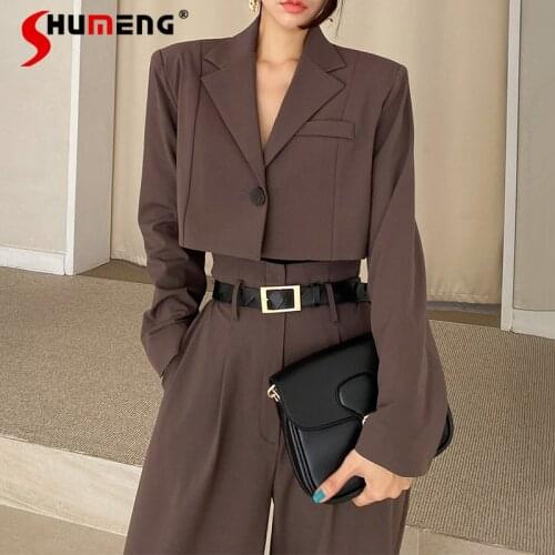 3Pcs/Set Women Pant Suits Blazer Spring 2021 Black Sling Vest Breathable Lapels Single Button Loose Short Suit Trousers Sets