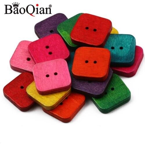 50pcs/lot Natural Wood 18.5mm Square 2 Hole Buttons Handmade Clothing Sewing Accessories Diy Home Decoration Scrapbook