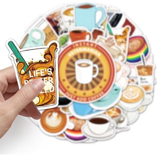 50PCS Cartoon Coffee Stickers PVC For Girl Kawaii Decal Sticker Toy DIY Cute Stationery Luggage Suitcase Laptop Guitar Pegatinas