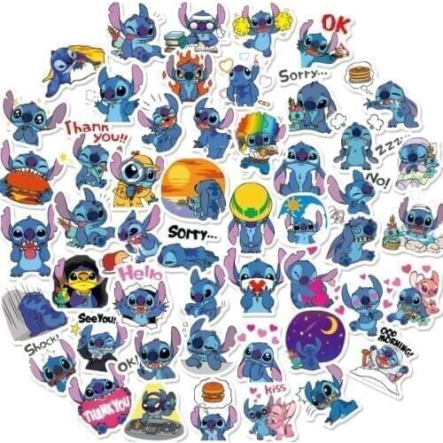 50pcs Genuine Disney Cartoon Stitch Hand Account Stickers Cute Star Baby Classic Toy Mobile Notebook Cup Waterproof Stickers