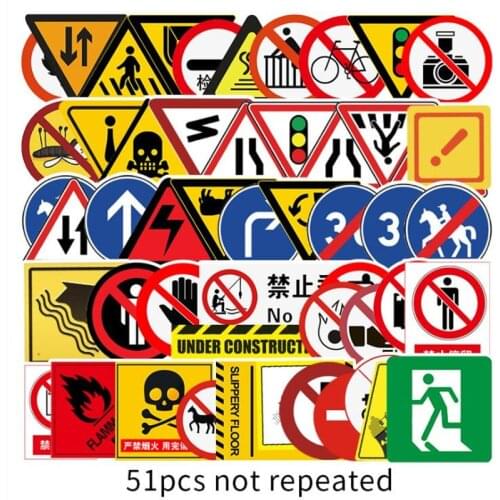 51 Pcs Warning Sign Logo Cartoon Graffiti Sticker Luggage Laptop Car Bicycle Motorcycle Fridge Guitar PVC Waterproof Sticke