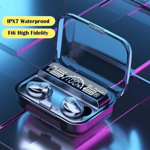 Bluetooth 5.1 Wireless Headset IPX 7 Waterproof TWS 9D Noise Reduction Bluetooth Earphone With Microphone 2000mAh Charging Box