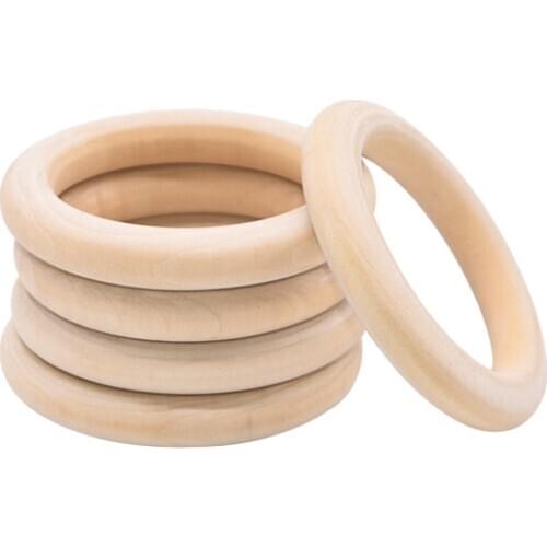 5pcs Natural Wood Teething Beads Wooden Circle Ring DIY Crafts For Jewelry Making