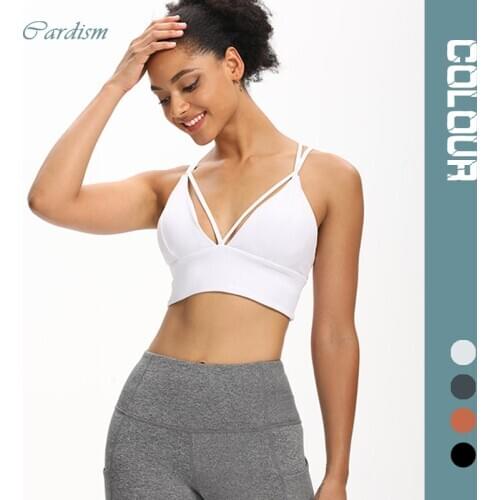 Cardism Womens Yoga Bra Non-Wired Sexy Backless Crop Top For Fitness Seamless Push Up Gym Sports Bras For Women Cross Backs
