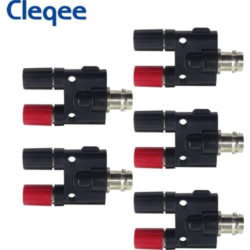 Cleqee P7008 5PCS Q9 BNC Female Jack Plug To Two Dual Banana Jack RF Adapter Connector