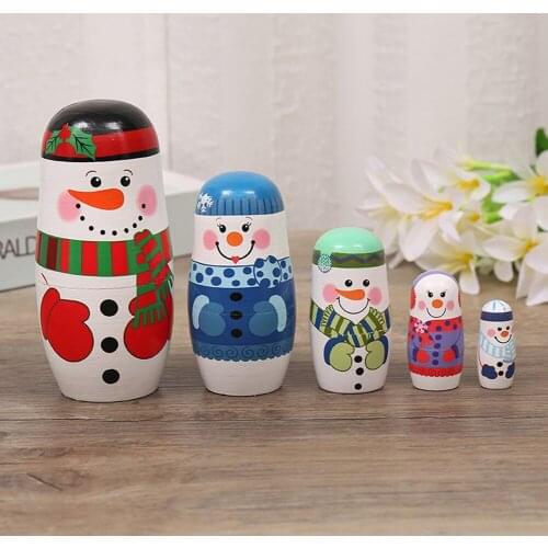 Wooden 5-layer Snowman Matryoshka Russian Wooden Toys New Year Gift Best Wishes Kids Christmas Handmade Crafts