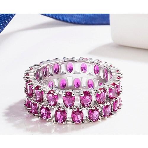 Double Row 2 Layered Red Green Diamonds Gemstones Austrian Crystal Rings for Women White Gold Filled Fine Jewelry Trendy Bands