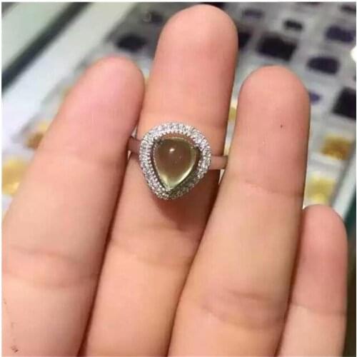 Unisex Natual Prehnite Ring Free shipping Natural real Prehnite Ring 925 sterling silver Gem Size 7*9mm