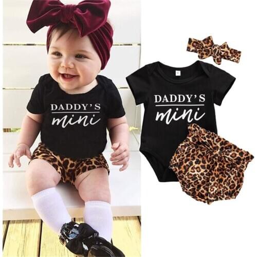 Newborn Baby Girl Clothes Set Summer Short sleeve Romper Leopard Print Shorts Headband 3Pcs Outfit New Born Infant Clothing