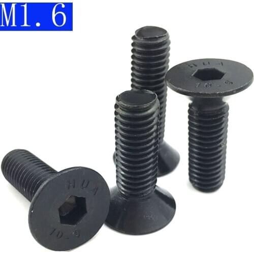 M1.6 - 0.35 1.6mm DIN7991 Black 10.9 Class Alloy Steel Hex Socket Countersunk Head Screw Flat Hex Socket bolts DIN 7991