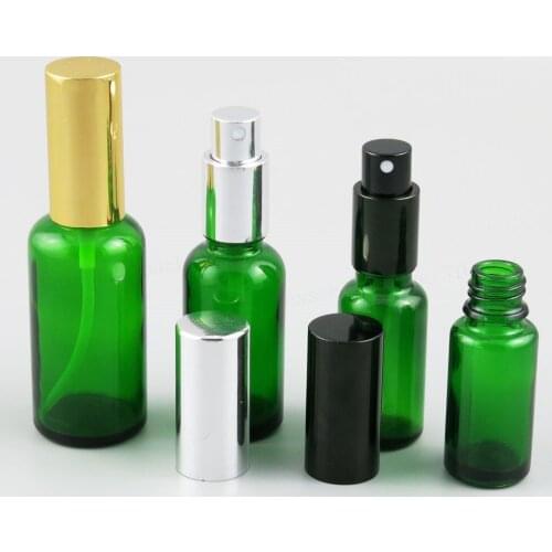 Refillable Green Glass Bottle With Aluminium Mist Sprayer 1oz Glass Parfum Container 100ML 50ML 30ML 20ML 15ML 10ML 200PCS