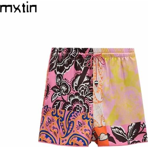 MXTIN 2021 Women Summer Vintage Print Sweatpants Shorts Fashion Elastic Waist Fly Side Pockets Female Casual Streetwear Short