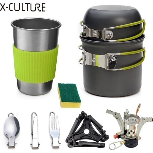 Camping Cookware Utensils Aluminum Alloy Tableware Set Pot Cup Gas Stove Cooking Camping Hiking Picnic BBQ Tableware Equipment