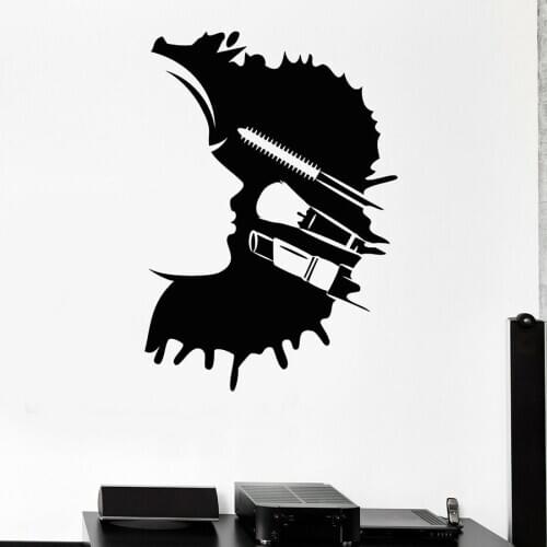 Wall Decal Makeup Beauty Salon Interior Decor Woman Face Cosmetics Makeup Tools Vinyl Wall Stickers Window Glass Mural S1074